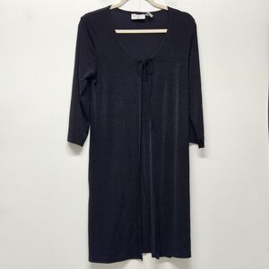 Kathy Ireland Long Cardigan Duster M Black Tie Front Knit Stretch Gothic 90s